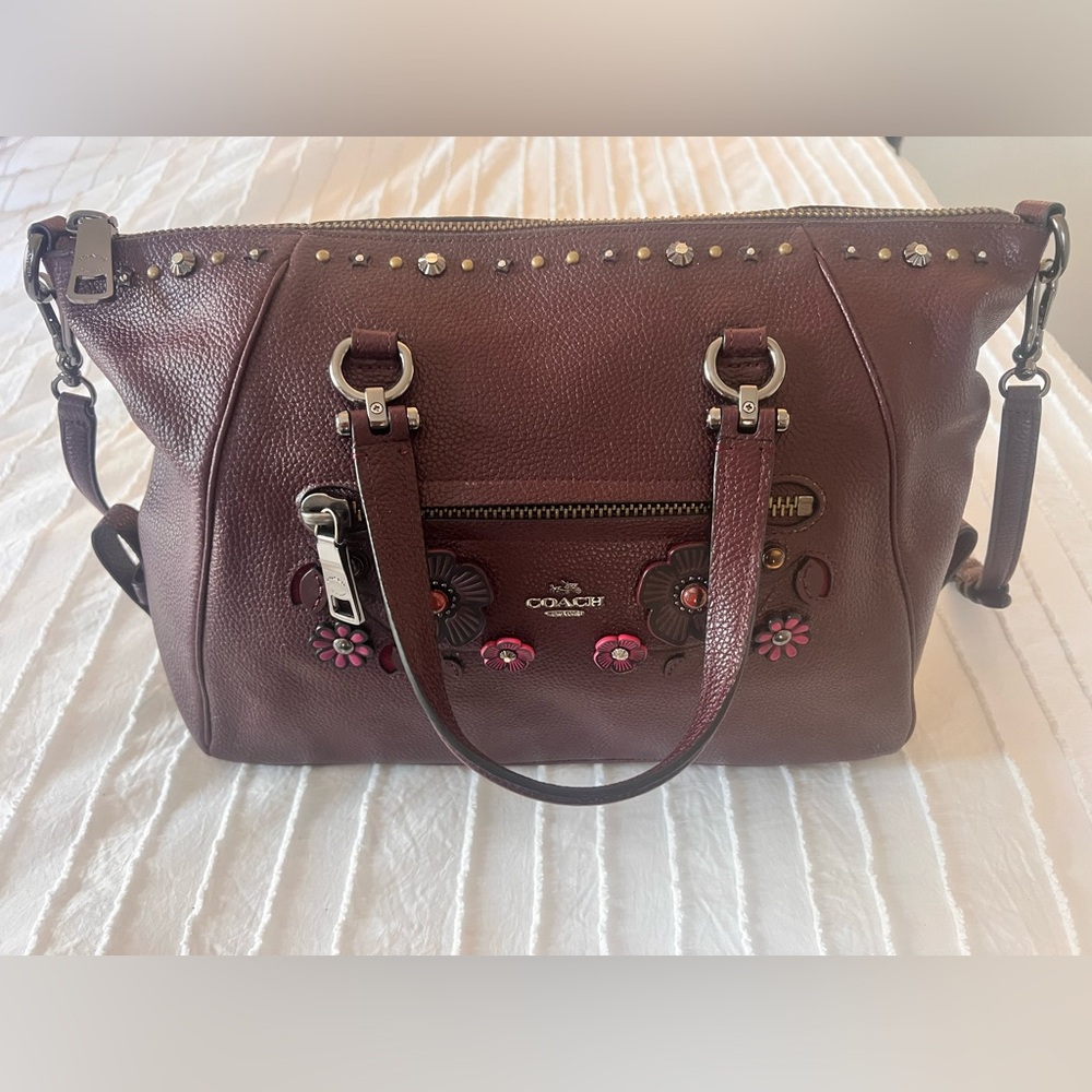 Coach Willow Floral Primrose Satchel Oxblood Crossbody Leather Handbag